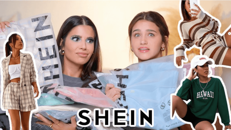 thumbnail de um video no Youtube, em que as participantes provam roupas compradas na SHEIN. Esse estilo de vídeo faz parte de uma tendência que nasceu nas redes sociais chamada "SHEIN Haul".