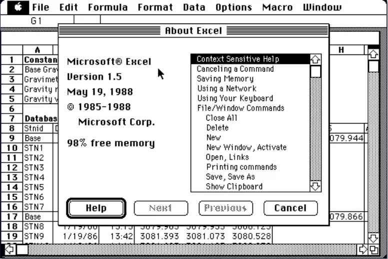Interface Excel para Macintosh. 