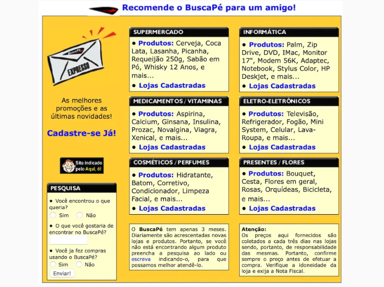 versão inicial do site da Buscapé, em 1999